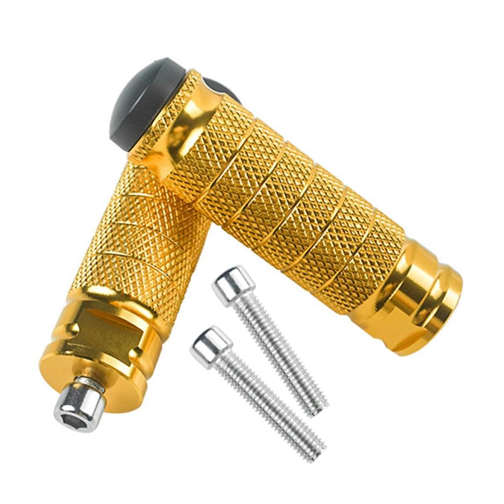 Yavoluy Motorcycle Steps, Universal Foot Pegs, Left and Right Set, Tandem Steps, Aluminum Alloy, M8 Standard Scooter, Moped, Motorcycle (Gold)