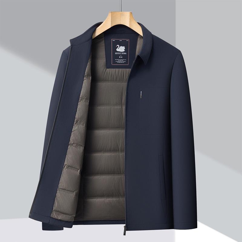 Men's Winter Executive Lapel Jacket with Removable Goose Down Liner for Cold Weather