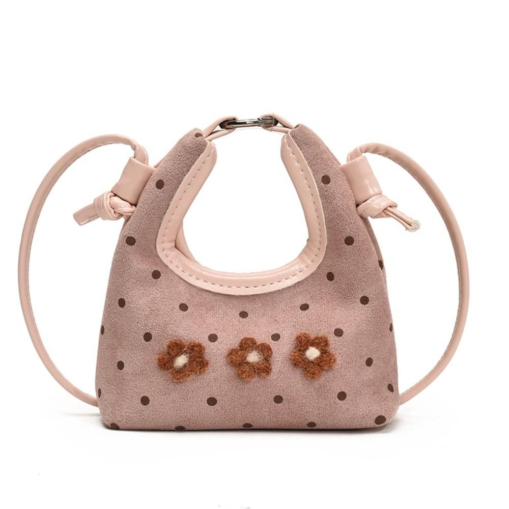 Polka Dot Print Suede Crossbody Handbag Sweet Flower Shoulder Bag  Leisure Activities