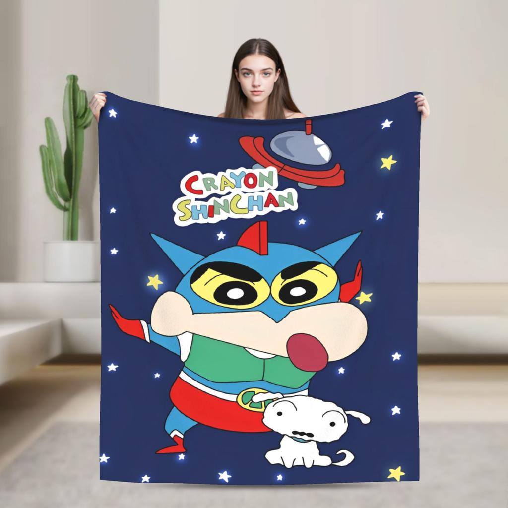 Crayon Shin Chan as Action Kamen Blankets Fleece Summer Air Conditioning Manga Multi-function Throw Blanket for Home Couch Quilt