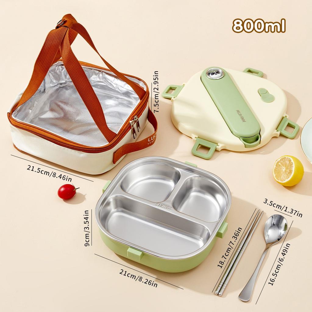 3/4 Grid Portable Square Lunch Container With Cutlery Capybara 304 Stainless Steel Divided Lunch Box For Kids Student Heatable
