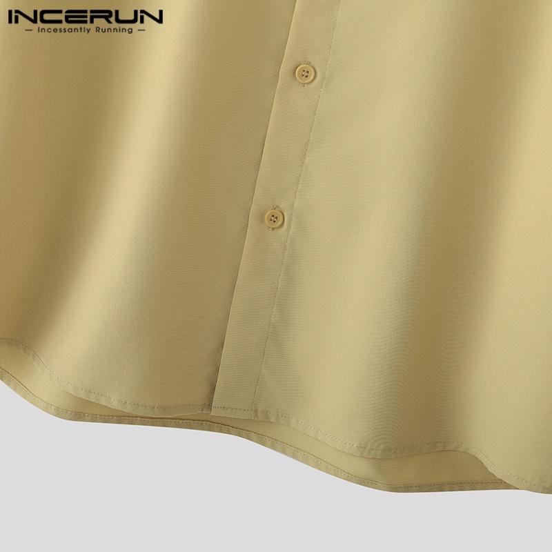 INCERUN Men Collarless Short Sleeve Button Down Casual Loose Shirts Tops