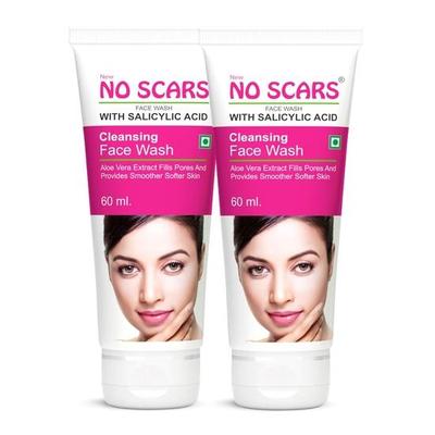NO SCARS Aloevera Ansiktsrengöring För Djuprengöring | Klar Hud, Minska Akne, Ärr För Aknebenägen Hud - Män & Kvinnor 60 ml (Paket om 2)