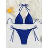Set Bikini Triangolo Glitter Blu Reale da Donna - Top con Laccetti al Collo e Slip con Laccetti Laterali