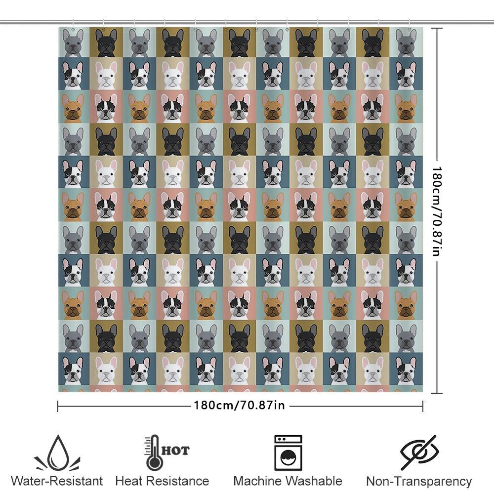 French Bulldog Shower Curtain Waterproof Cute Puppy Dog Pattern Bathroom Decor Farmhouse Style Modern Home Decor Trendy Washable