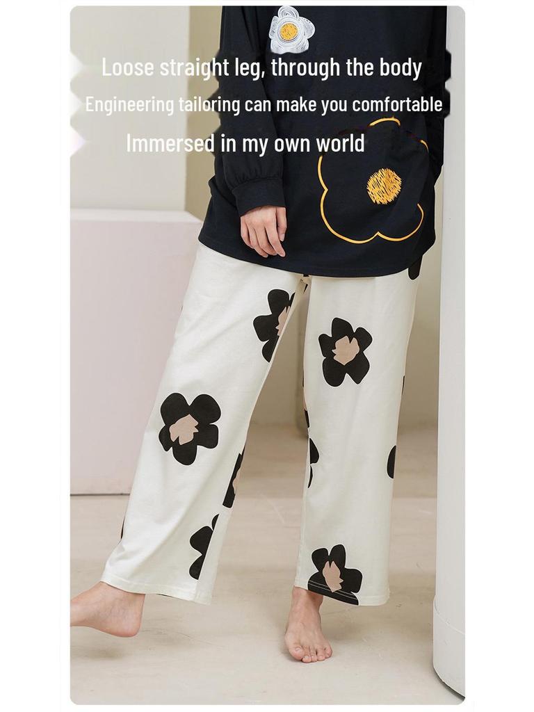 Women's Pure Cotton Long-Sleeve Pajama Set with Chest Pads - Large Size, Spring/Autumn 2025
