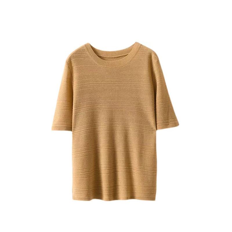 Women's Ice Silk Knitted T-shirt Summer Korean Edition Loose Loose Thin Short Sleeve Top