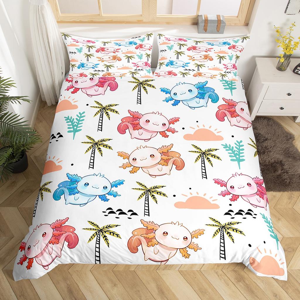 Homewish Cartoon Frog Prince Duvet Cover Set For KidsKawaii Red Mushroom Bedding SetCute Animal Bed Set