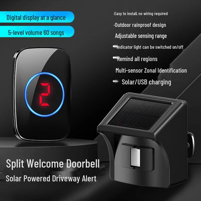 Wireless Outdoor Solar Infrared Driveway and Pond Anti-Theft Alarm with Digital Display