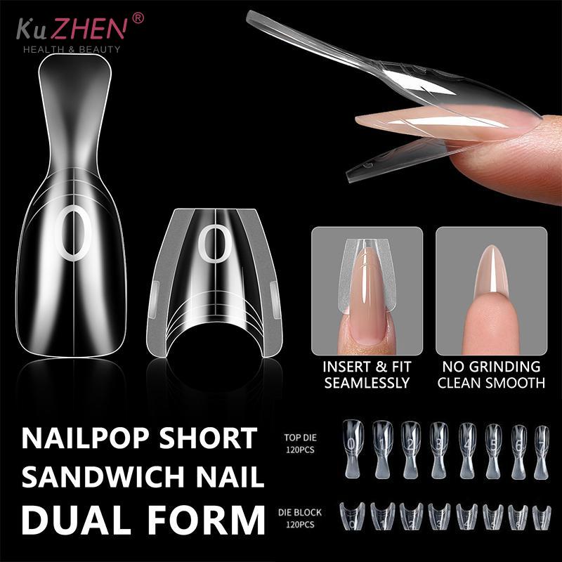 Sandwich Dual Nail Forms Trapezoidal Oval Nail Extension Forms 240pcs/Box Top & Bottom Form For Quick Diy Nail Extensions Salon