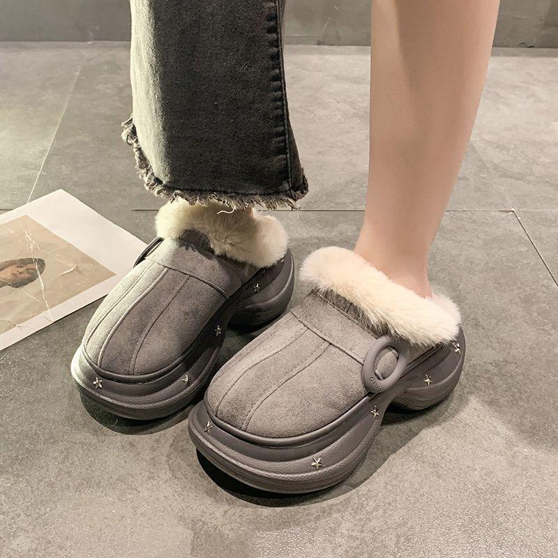 Neue Baumwollpantoffeln mit dicker Sohle für Damen mit modischen Zehenschuhen mit Anti-Rutsch-Überzug