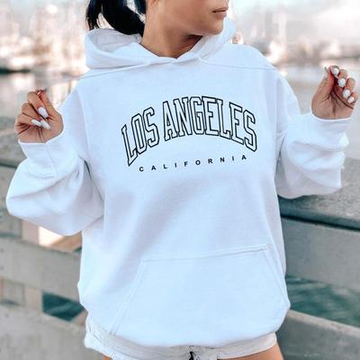 Autumn And Winter Shoulder-Sleeved Sweater Los Angeles Printed Hooded Back Collar, Fleece Sweater