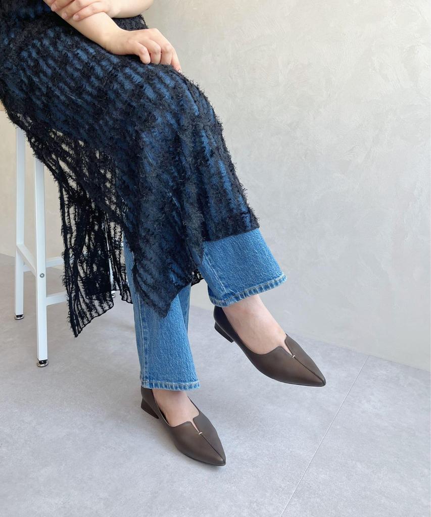 Oriental Traffic Pointed Toe Pumps with Slits and Flared Suitable for Office and Size 45301 Brown Women's Heels, Stable, Year-Round, Work, Casual,