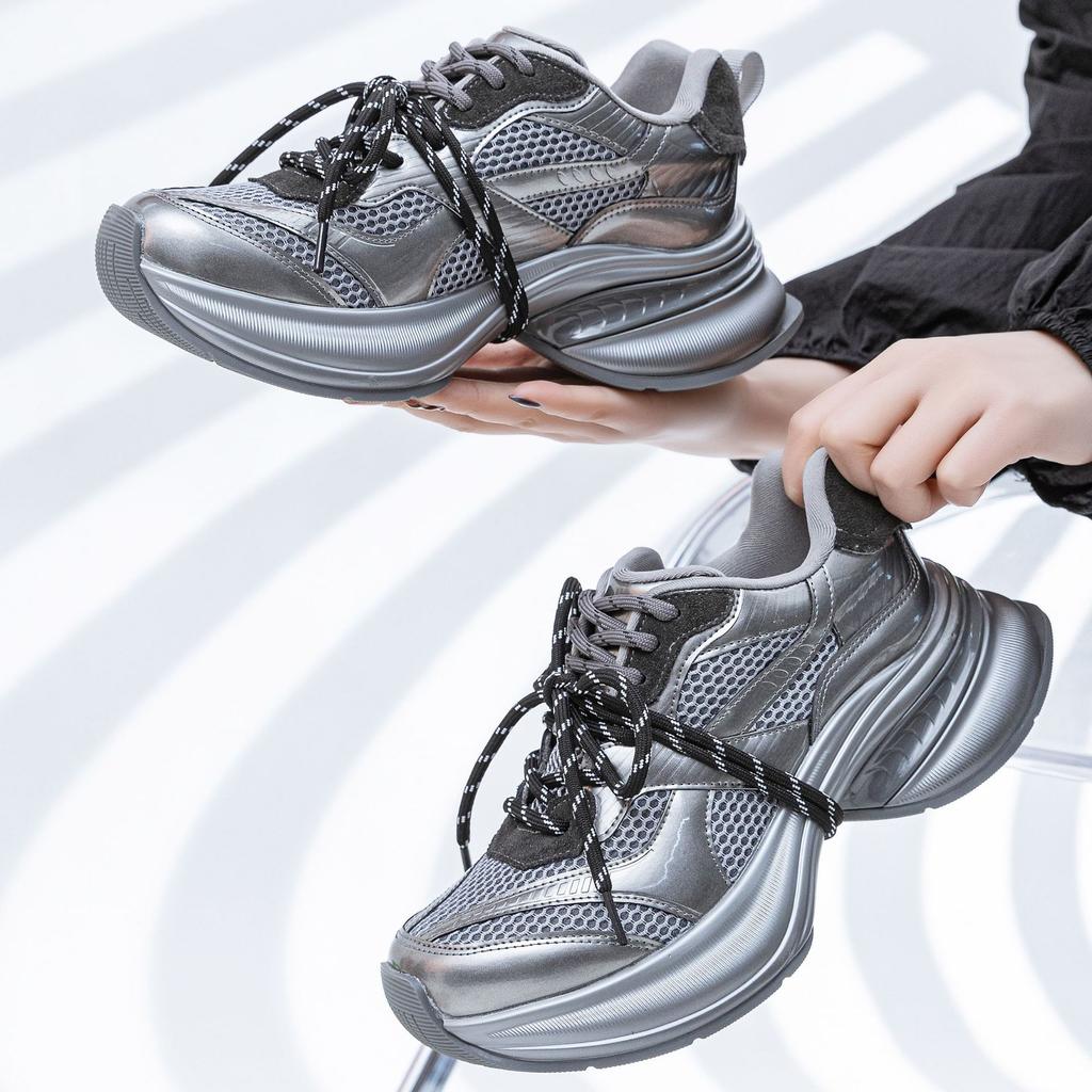 Silver Core Storm 2025 Summer New Color Matching Pair of Shoelaces Casual Shoes Women's Platform Heightening Dad Shoes Women's Shoes
