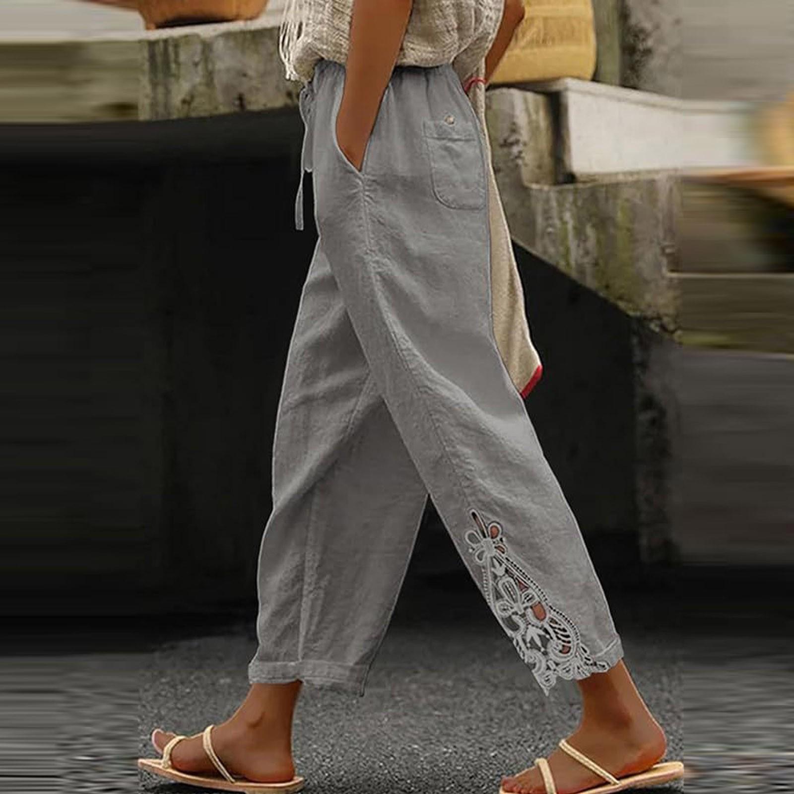 

Женские повседневные однотонные кружевные брюки с высокой талией и карманами на шнурке Nine Minute XXL