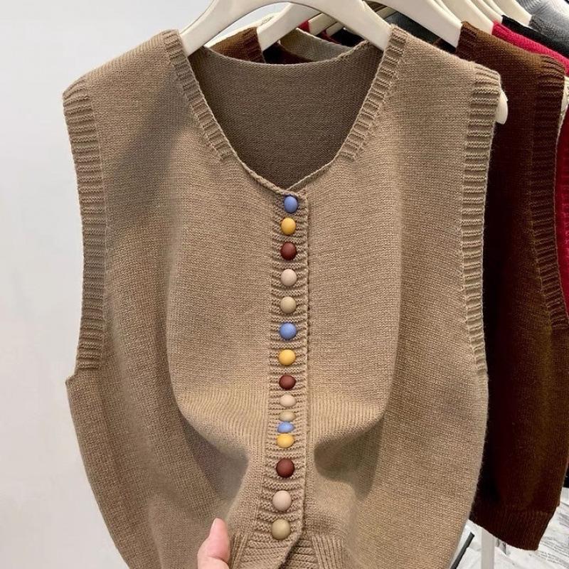 Regenbogen-Strickweste ärmellos - Damen Locker Rundhals Layering Pullover für Frühling & Herbst