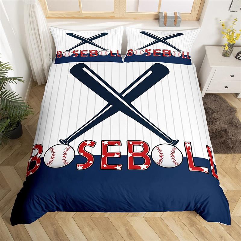 Baseball Duvet Cover King Size Polyester Sports Theme Bedding Set For Baseball Lovers Boys Girls