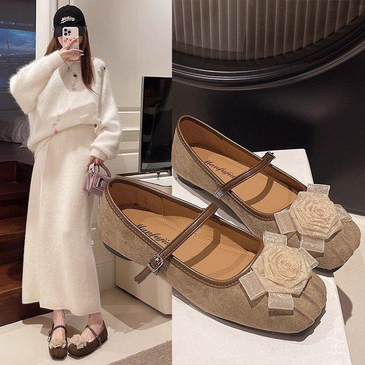 Flower Fairy Wind Mary Jane Shoes Buckle Single Shoes Women's Shoes 2025 Autumn New Soft-soled Flat-soled Shallow Mouth Beanie Shoes