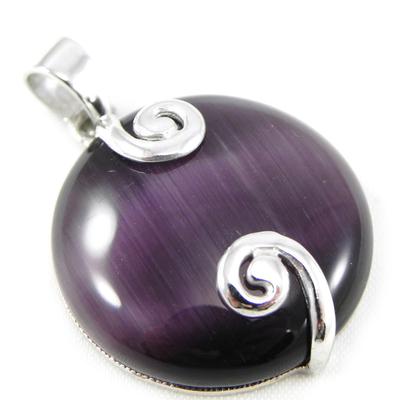 [F6897] - Silver Pendant 'Obao' Plum Cat's Eye