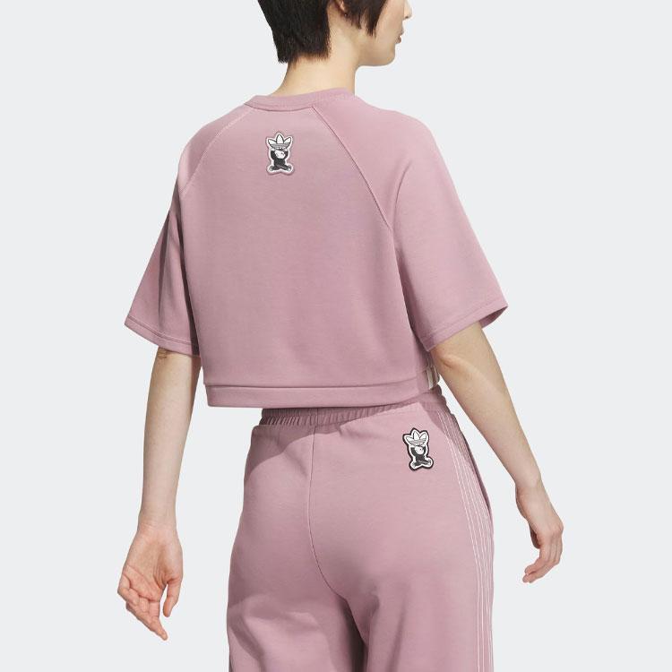 Adidas Originals Trefoil Toc Graphic Tee Striped Colorblock Crop Round Neck Sports Tee Women Tops Magic-Purple Pink IN1007