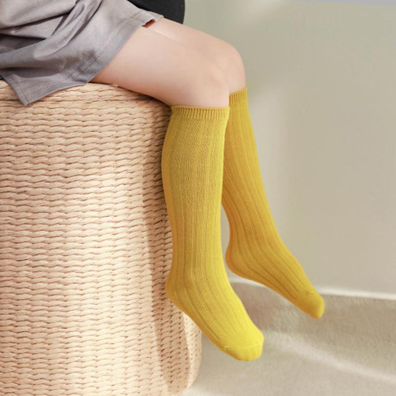 Soft Cotton Ribbed Knee High Socks for Baby Toddler Kids Breathable Solid Long Leg Warmers for Newborn Boys and Girls