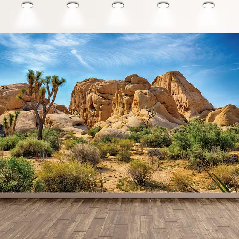 

2D Joshua Tree Tapestry, Iconic Desert Landscape with Large Boulders, Joshua Trees and Bright Blue Sky Print Wall Hanging 47.2x31.5inch/120*80cm