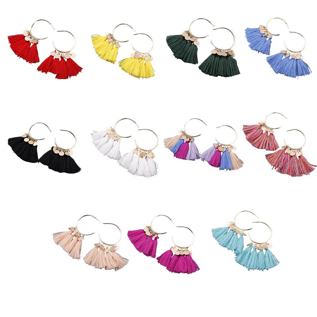 Chandelier Earrings Bohemian Sector Shape Tassel Ear Dangle Fringe Hoop Valentines Day Gift for Beach Girls Accessories