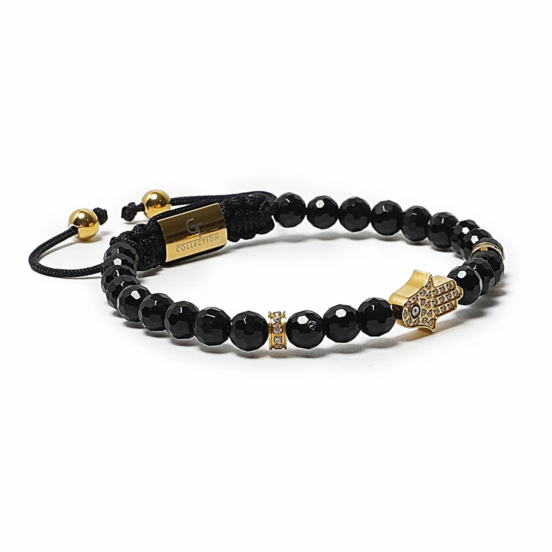 

Obsidian Devil s Eye Bracelet 6mm Obsidian Corner Cutting Beads Beaded Gold Diamond Palm Eye Bracelet