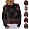 Damski sweter z nadrukiem na Halloween, z dekoltem, z długim rękawem, miękki, na jesień i zimę