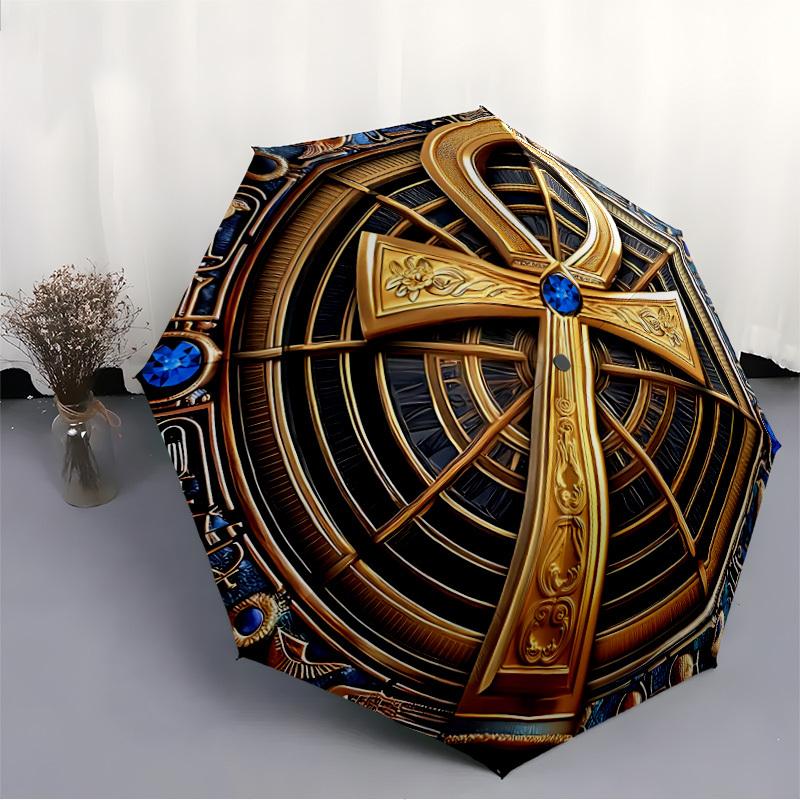 1pc Egyptian The Key To Life Automatic Folding Umbrella   Compact 8 Rib Design, Durable Iron Frame for Travel, Outdoor,  A0920109