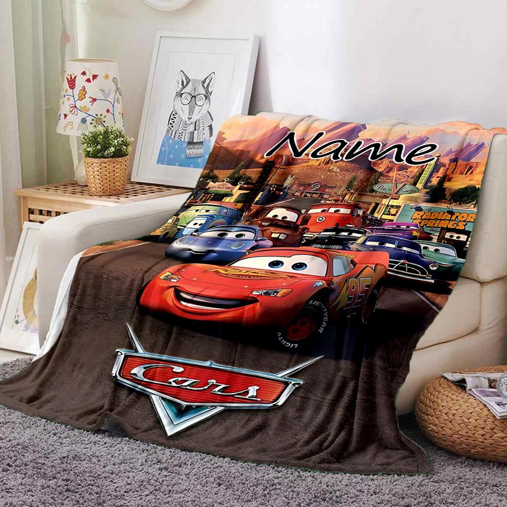 Custom Name Mcqueen Adventure Flannel Blanket for Super Soft Cute Comfort Blanket for Travel Bedding Couch Sofa Blanket