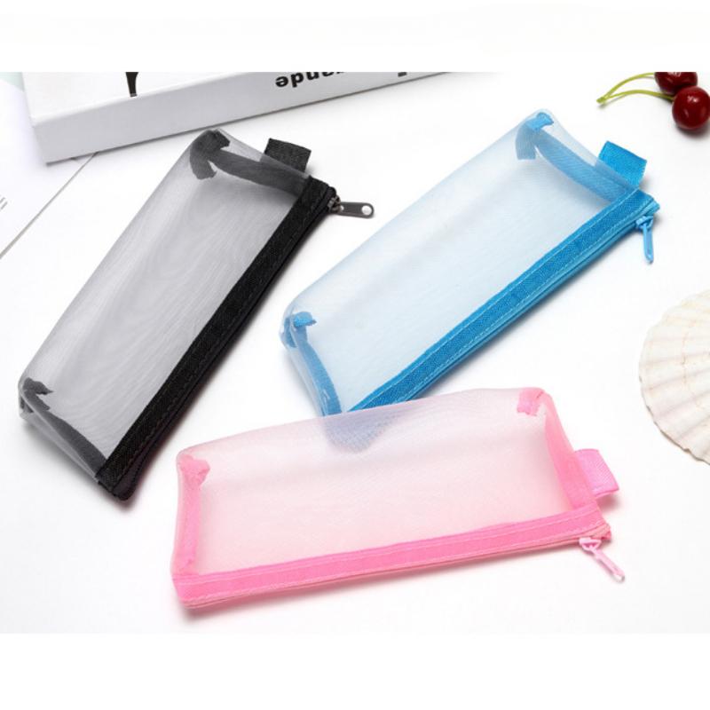 Students Visible Mesh Storage Bags Large Capacity Pen Pencil Case Stationery Storage Box Makeup Brushes Toiletries Organizer Bag
