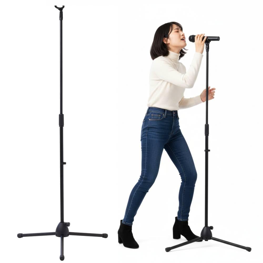 Seathestars Mikrofon Rakt Stativ med Mikrofon Justerbar Kondensatormikrofon Upprätt för Live Karaoke Stativ, Hållare, Höjd, Utdragbar,