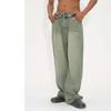 Korean Style Denim Pants Men Retro Washed Green Jeans Men High Quality Mid-waist Wide Leg Pants Men Denim Trousers
