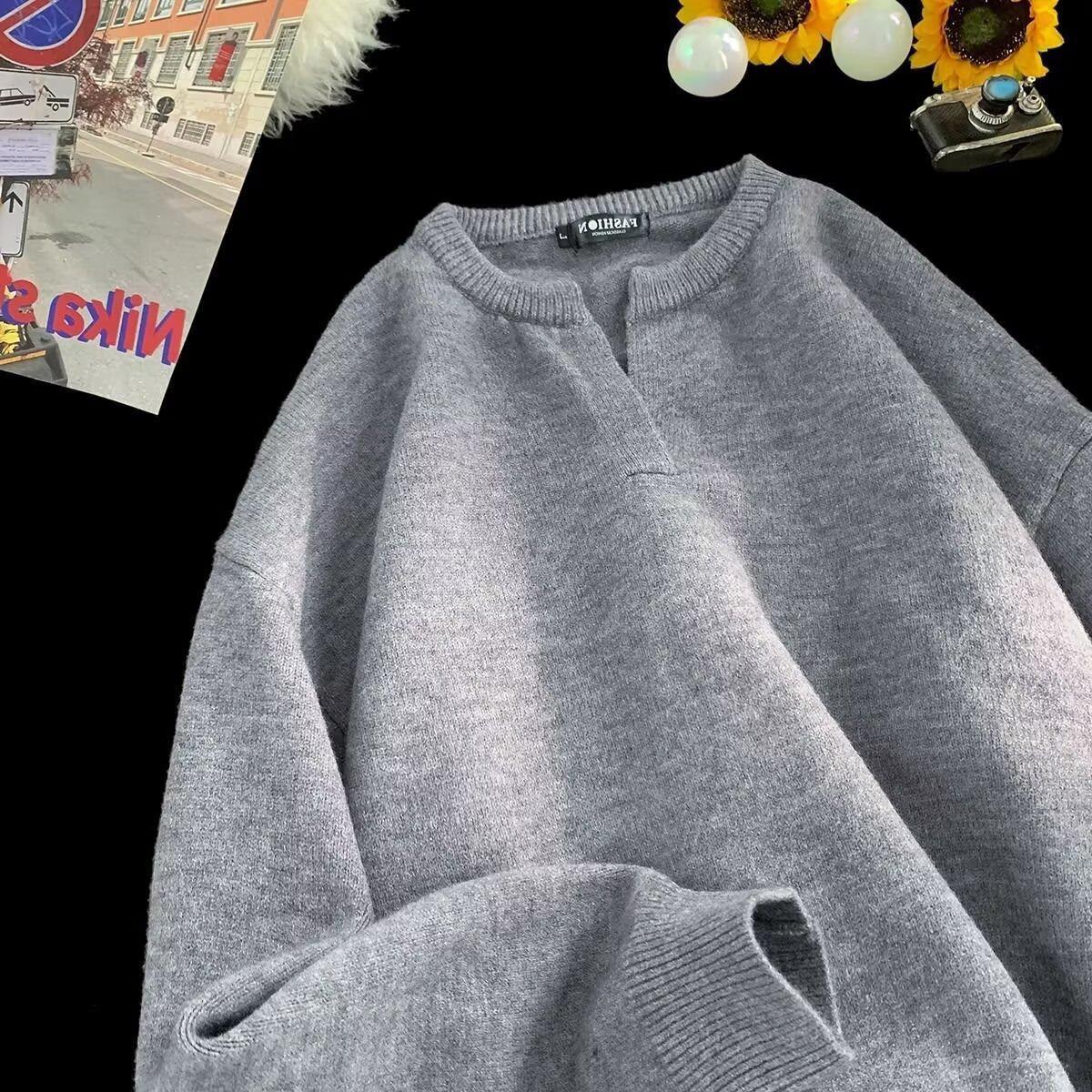 

Men s Casual V-Neck Slimming Knit Sweater 2025 3XL сірий колір