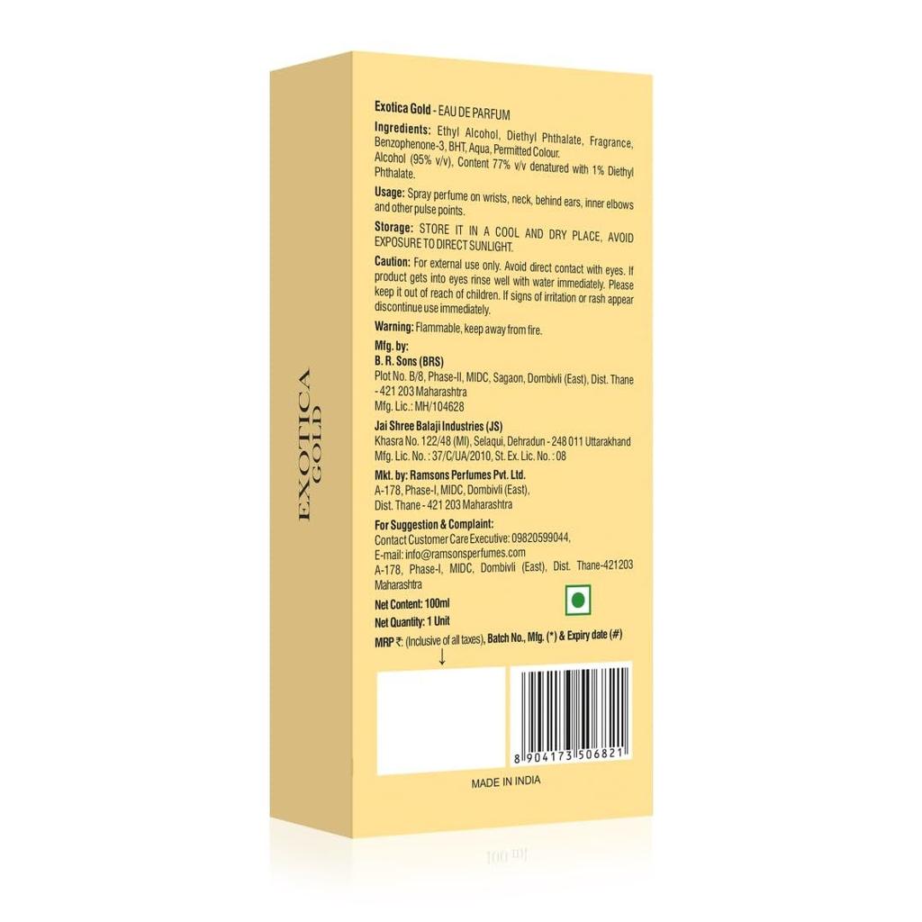 Ramsons - EXOTICA GOLD Eau De Parfum | 100 ML | Perfume For Women