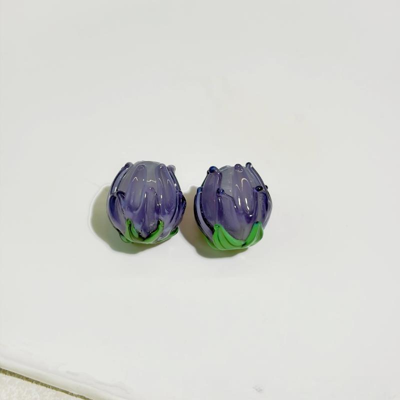 2Pcs Hand Painted Lampwork Glass Flower Bud Beads Vintage Tulip Loose Beads For Diy Bracelet Necklace Phone Chain Jewelry Making