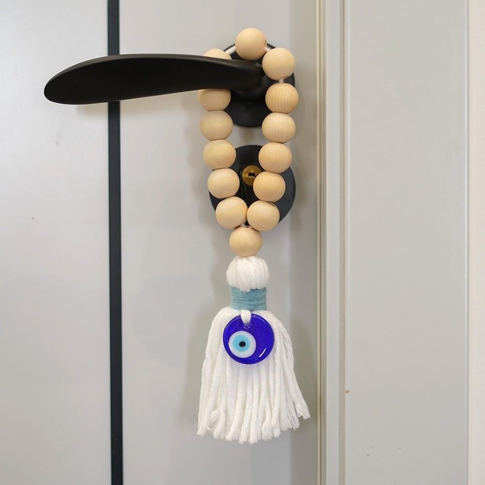 Handmade Wooden Bead Pendant 22cm Rearview Mirror Pendant Retro Tassel Pendant