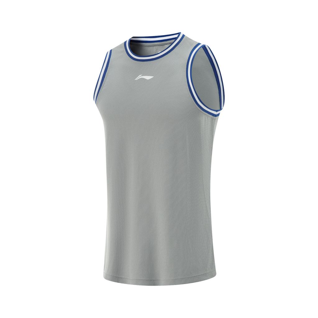 Li-Ning Professional Basketball Series Striped Pullover Round Neck Vest Sports Casual Simple Shorts Basketball Set Men Sets Ultimate-Gray AATV001-9