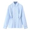 Kaslead New Arrival Women's Fashion Style Waist Button Decoration Long Sleeves Lapel Shirt 2190772 406