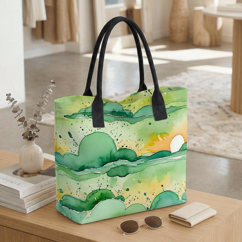 Watercolor Landscape Tote Bag Large Capacity Casual Shoulder Bag for Daily Shopping Travel Lightweight Durable Carryall Handbag