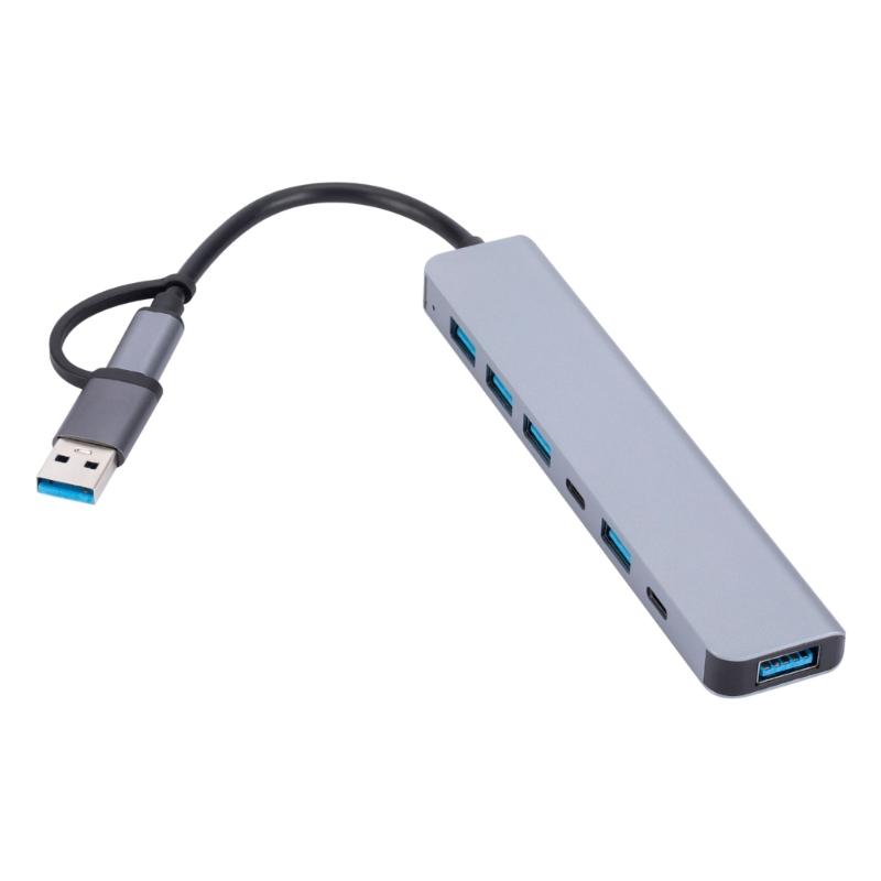 USB Adapter UsbC Hub with 5 USB Ports and 2 TypeC Port USB Hub Multiports Adapter for Smartphones Laptops Switches