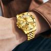 OLEVS Waterproof Quartz Analog Watch with Date Gold Stainless Steel Large Business Simple Stylish Popular Gold Watch for Men's Display, Band, Dial,