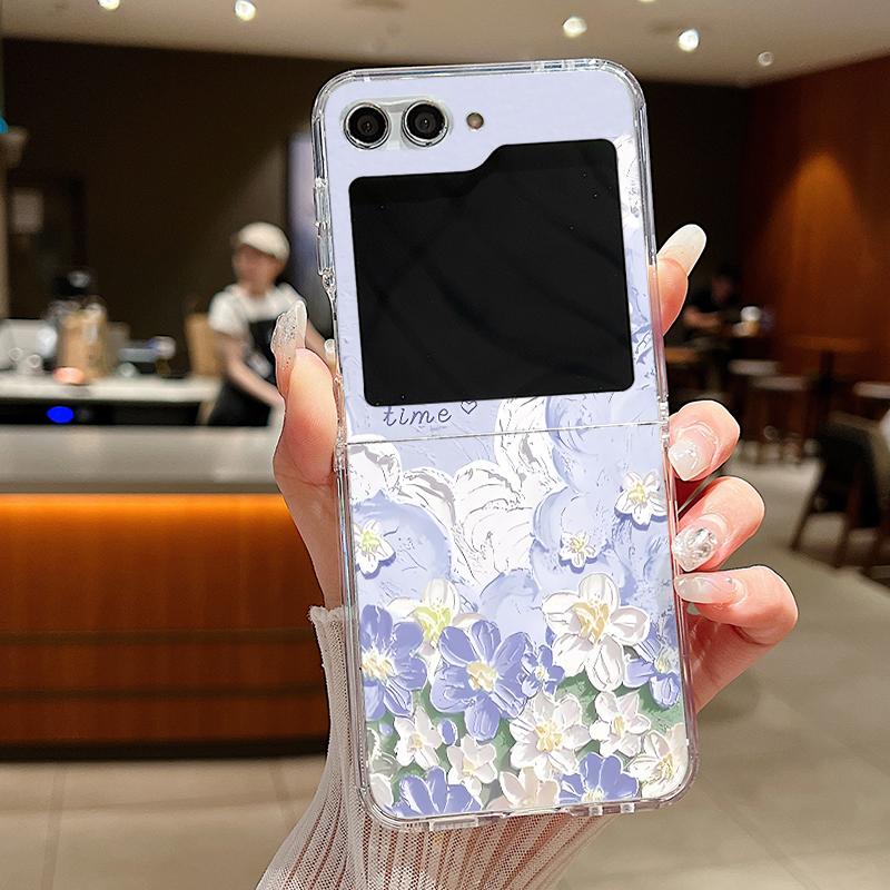 For Samsung Galaxy Z Flip 6 5 4 3 Case Luxury Oil Painting Flower Butterfly Hard Clear Folding Cover For Samsung Z Flip6 Flip5