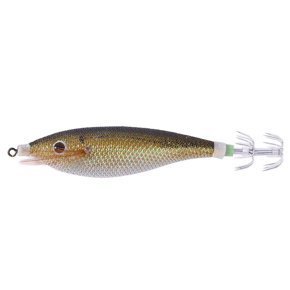 Leurre de Pêche au Calmar Lumineux Horizontal Calmar Artificiel Jigging Eging Crevette en Bois Hameçons Appât Poulpe Appât Seiche pour la Pêche