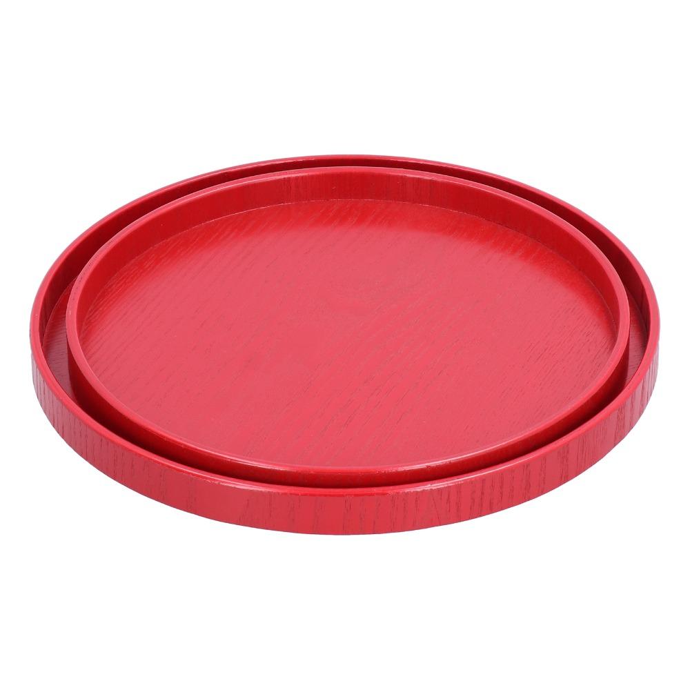 2Pcs Wood Serving Platter Wood Grain Circular Tray Simple Display Tray Vanity Storage