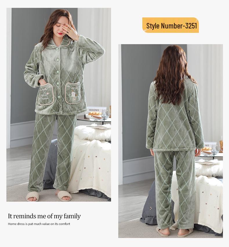 Women's Plus Size Thick Coral Fleece Pajamas - Warm Flannel Homewear for Autumn and Winter