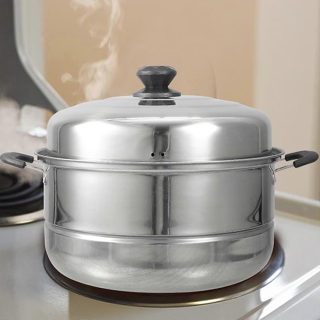 1Pc Stainless Steel Steam Pot Double-layered Food Steamer Stockpot Soup Pot