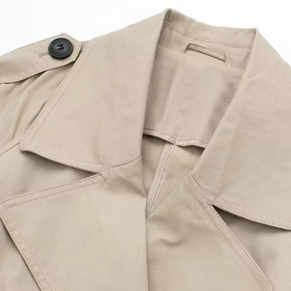 Women Fashion with Belt Solid Double Breasted Trench Vintage Lapel Neck Long Sleeves Female Chic Lady Outfits