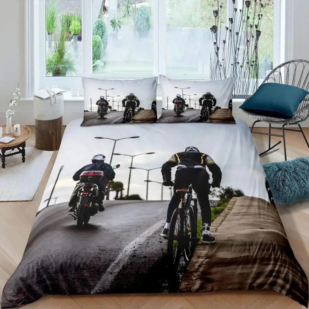 Bicycle Motocross Racer Mountain Bike Comfortable Duvet Cover Pillowcase Bedding Set Children Bedroom Decoration Home Textile